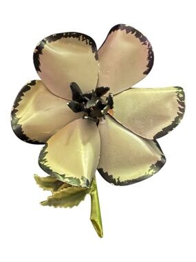 Gold and Black Enamel Flower Pin Brooch